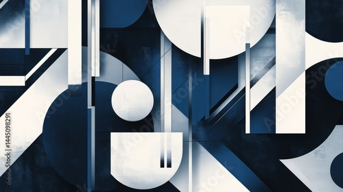 Abstract geometric shapes in navy blue and white