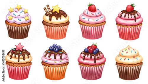 Wallpaper Mural Delightful Collection of Cartoon Cupcakes with Various Toppings Transparent Background  Torontodigital.ca