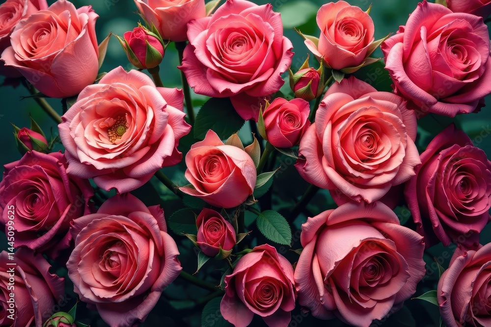 Obraz premium Intricate blooming roses, densely packed, vibrant hues , vibrant, flowers, spring