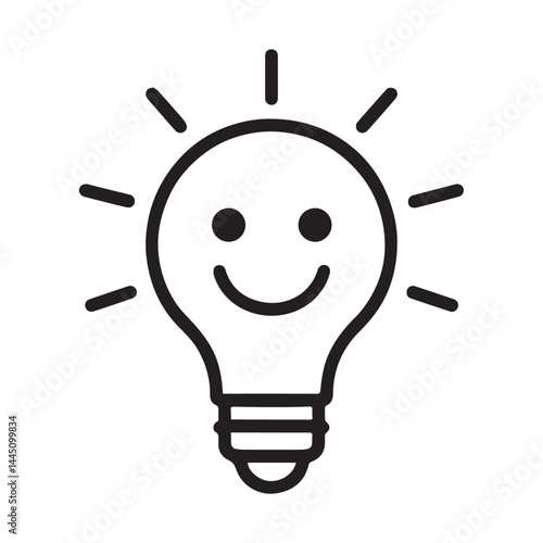Creative Bulb: A simple outline of a light bulb radiates innovation, embodying a friendly, enlightened idea with a smile.