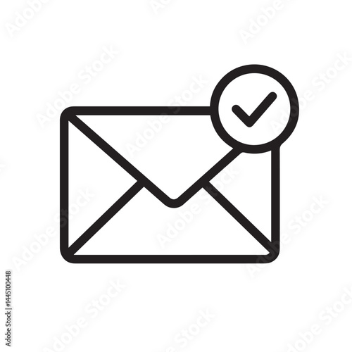 Verified Message: A digital graphic of an email envelope, a symbol of validated correspondence and confirmation. Featuring a simple envelope with a circular checkmark symbol.