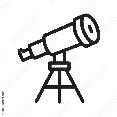 Celestial Explorer: A minimalist illustration depicts a detailed telescope, poised on its tripod, ready to explore the mysteries of the cosmos.