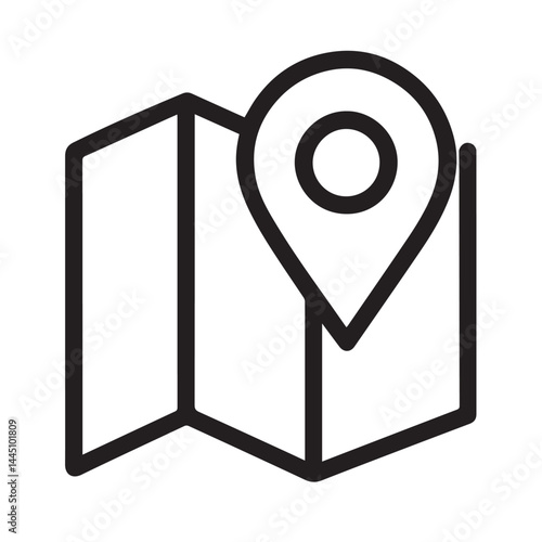 Digital Map and Pin Icon: A minimalist digital map icon and location pin for easy route finding and wayfinding.
