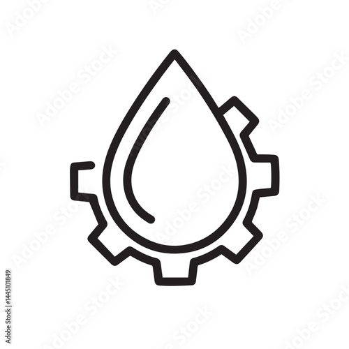 Water Drop and Gear Icon: A minimalist illustration showcases a water drop encapsulated within a gear, symbolizing water's significance in industry and technology.
