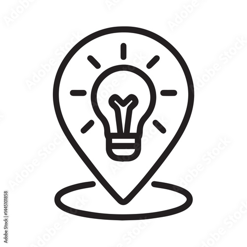 Illumination Insight: A minimalist outline of a pinpoint marker, cleverly housing a glowing light bulb, symbolizing innovative thinking, brilliant concepts.