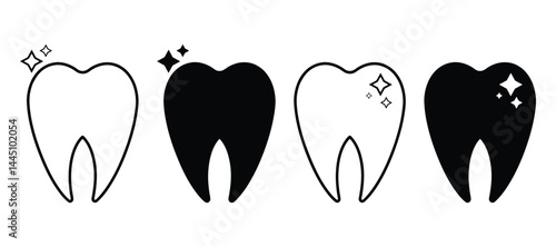 Tooth Symbols Silhouette Vector Illustration.