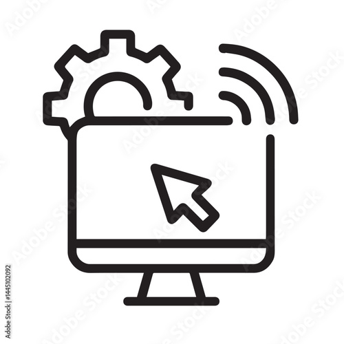 Digital Connectivity: A contemporary icon of digital connection, showcasing a computer, gear, and Wi-Fi signal, symbolizing seamless technology integration.