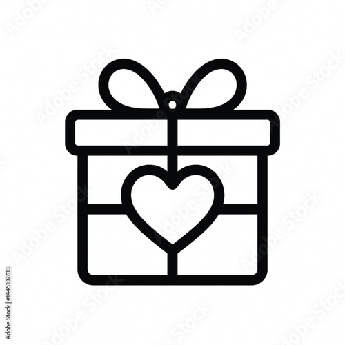 Gift of Affection: A minimalistic line art depiction of a charming gift box, adorned with a lovely heart, signifying the embodiment of love and generosity. 