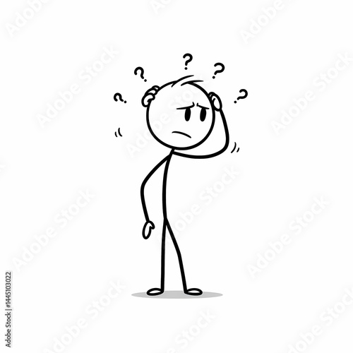 Confused Stick Figure Scratching Head Surrounded by Question Marks
