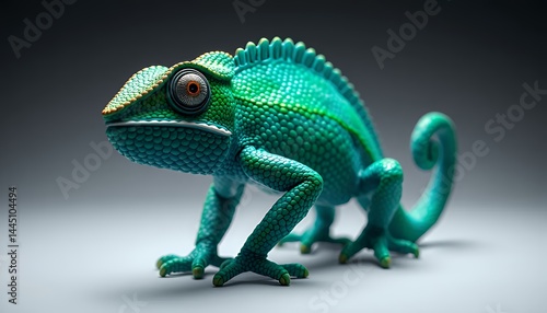 Vibrant Teal and Green Scaled Chameleon in Studio Setting with High Detail and Intricate Skin Patterns Perfect for Decoration and Educational Materials