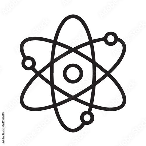 Atomic Structure Icon: A simple yet elegant line drawing of an atom, illustrating its nucleus and orbiting electrons, perfect for educational or scientific contexts.