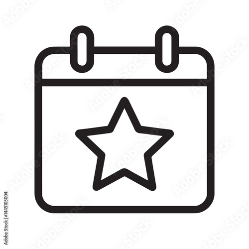 Calendar Star Icon: A simple yet striking icon featuring a calendar with a star inside, symbolizing important dates or special events. Perfect for scheduling apps, planners, and websites.