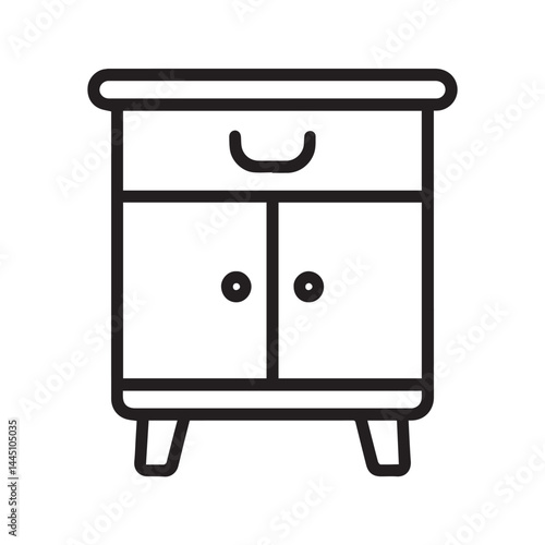 Bedside Cabinet: A simple, symmetrical design featuring a drawer and two doors, perfect for interior design, with a clean, minimalist aesthetic.