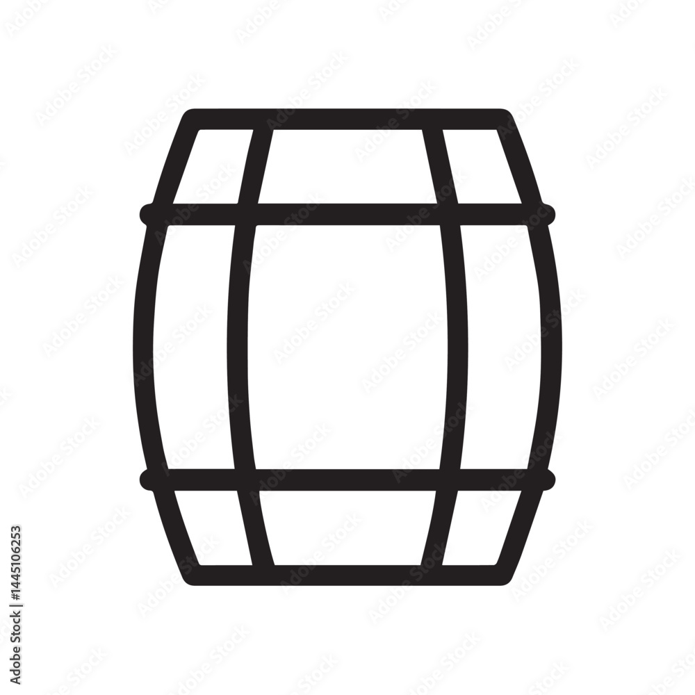 Simple Barrel Icon: A sleek, minimalist outline of a traditional wooden barrel, perfect for representing storage, fermentation, or rustic charm. Simple Barrel Icon: A sleek, minimalist outline of a traditional wooden barrel, perfect for representing storage, fermentation, or rustic charm.
