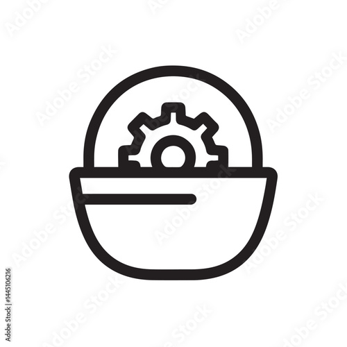Industrial Gear Helmet: A simple, yet potent, illustration of a helmet with a gear, evoking ideas of protection, labor, and industry, signifying progress and efficiency in a technological era.