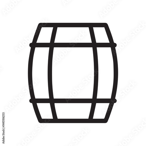 Simple Barrel Icon: A sleek, minimalist outline of a traditional wooden barrel, perfect for representing storage, fermentation, or rustic charm.