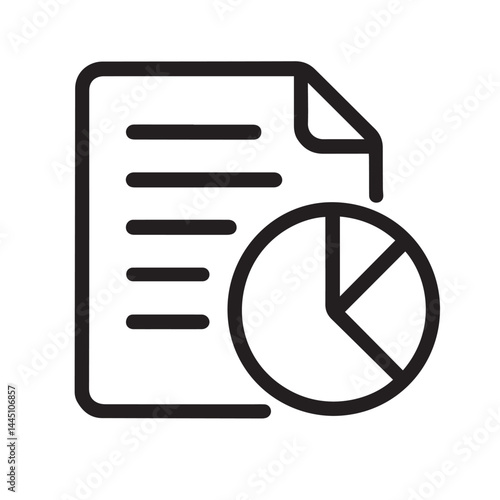 Business Analysis and Report: A concise, black and white illustration of a document accompanied by a pie chart, symbolizing detailed data analysis and insightful financial reporting.