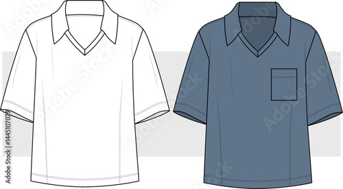 Men's drop shoulder long sleeves v neck top fashion technical drawing, flat sketch, illustration. Front view, cad, mockup.
