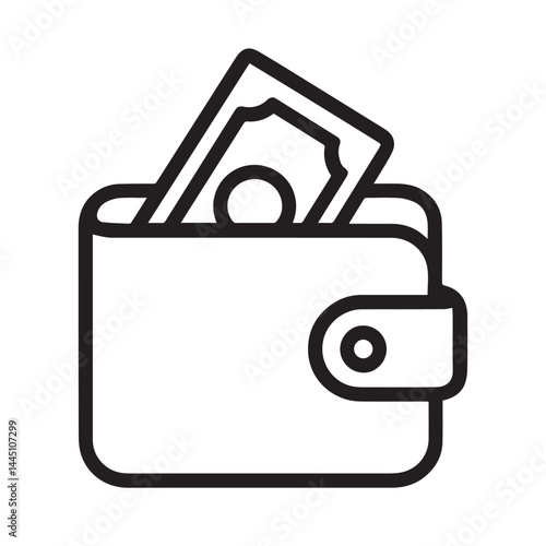 Wallet and money: A minimalist line drawing portrays a wallet containing a single banknote, symbolizing financial stability and personal finances.