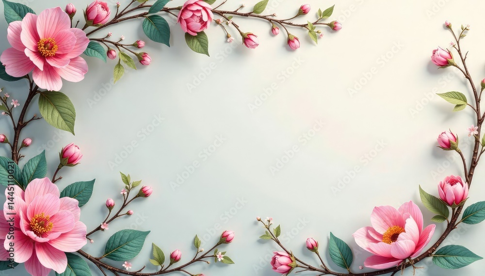 Fototapeta premium Subtle floral damask, delicate blossoms & vines, delicate, subtle, surface