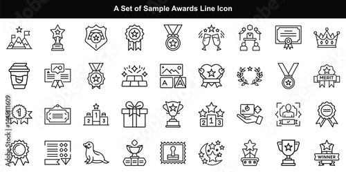 Awards Icon Vector Set, Prize Trophy Recognition Graphics