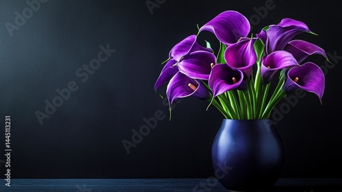 Dark purple calla lilies in a vase