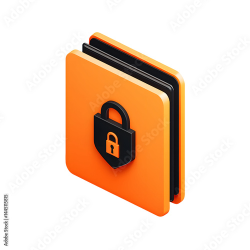 3D Isometric Orange Security Lock Icon  Data Protection  Privacy