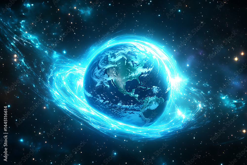 planet earth in space , binary code technology , glowing sphere on black background planet earth in space , binary code technology , glowing sphere on black background