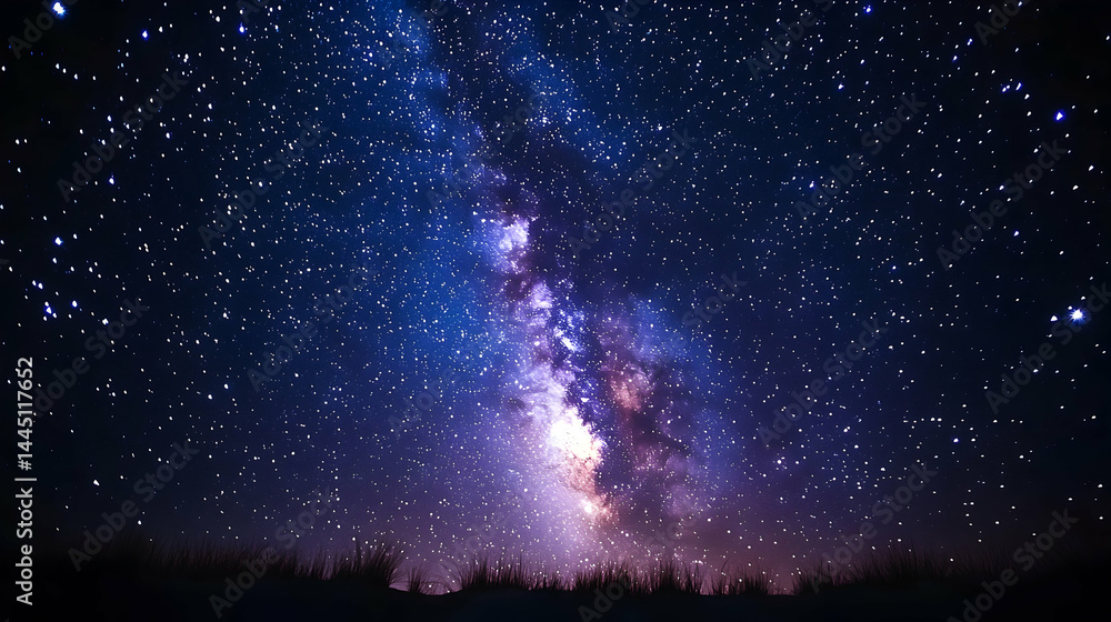 Majestic Milky Way Arcing Over Silhouetted Grassland Majestic Milky Way Arcing Over Silhouetted Grassland