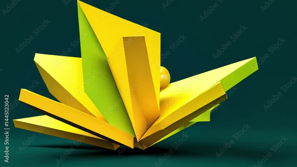 Abstract yellow geometric shapes on green background modern design video graphic animation render