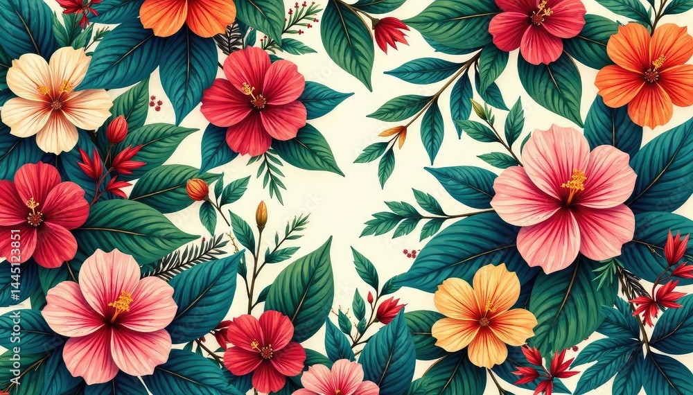 Intricate floral pattern, vibrant blooms and lush leaves , retro, nature Intricate floral pattern, vibrant blooms and lush leaves , retro, nature
