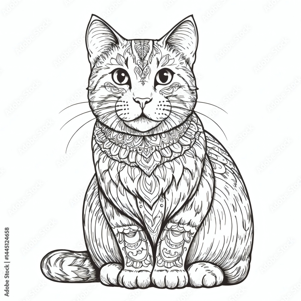 Obraz premium An intricate and beautiful illustration of a cat with decorative patterns and a calm expression