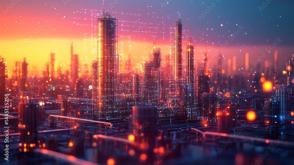 Fototapeta premium Futuristic Cityscape with Digital Network