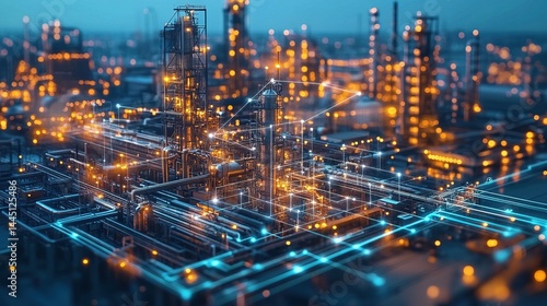 Industrial Cityscape with Glowing Lines