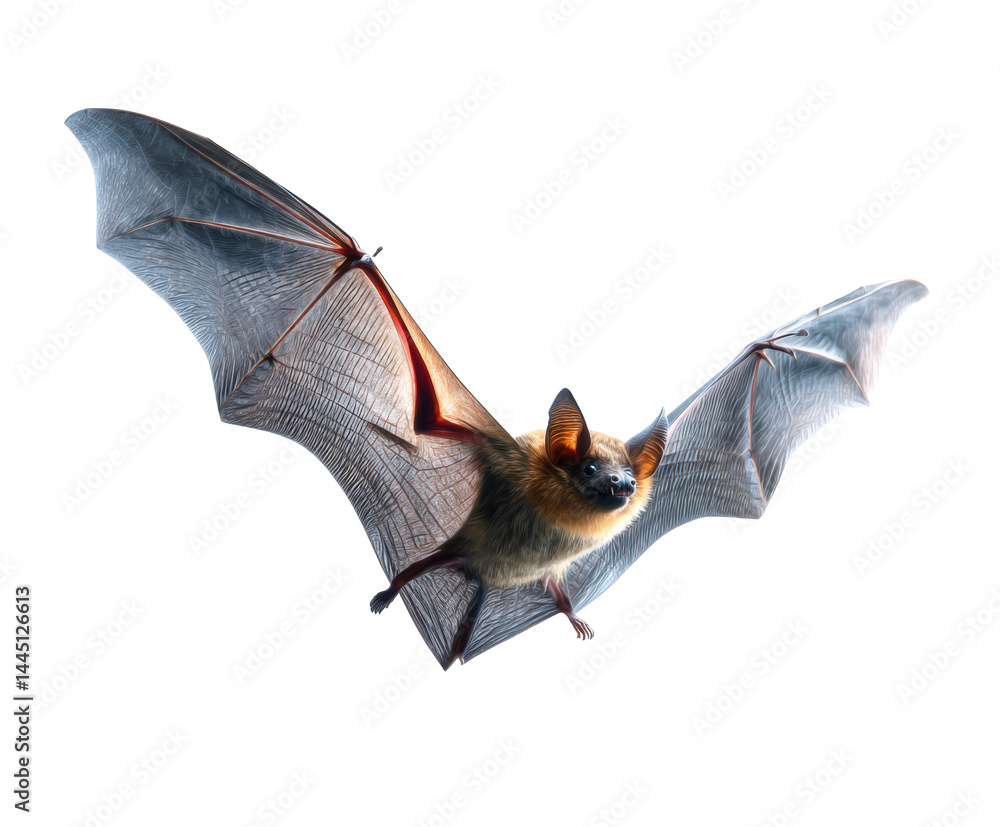 Fototapeta premium Bat in flight, highlighting its wingspan and features