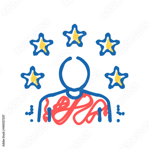 human with stars review icon doodle illustration