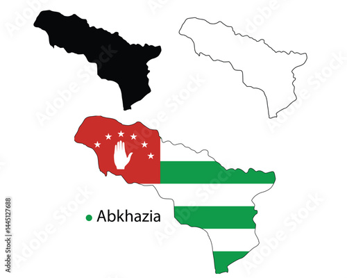 Abkhazia Map Vector - Country Outline, Flag Inside Map, Blank and Silhouette Version