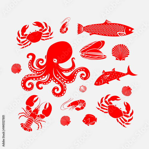 Under the sea Linocut sea animal