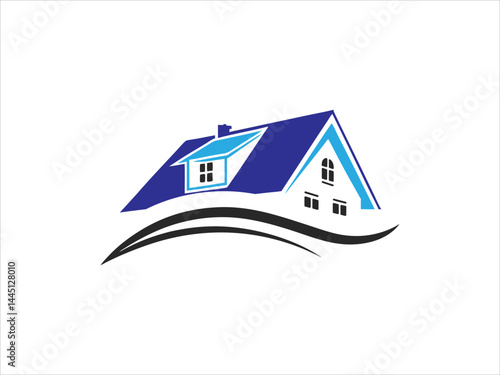 A black and white illustration depicts a skilled worker meticulously performing roofing work on a house's pitched roof.