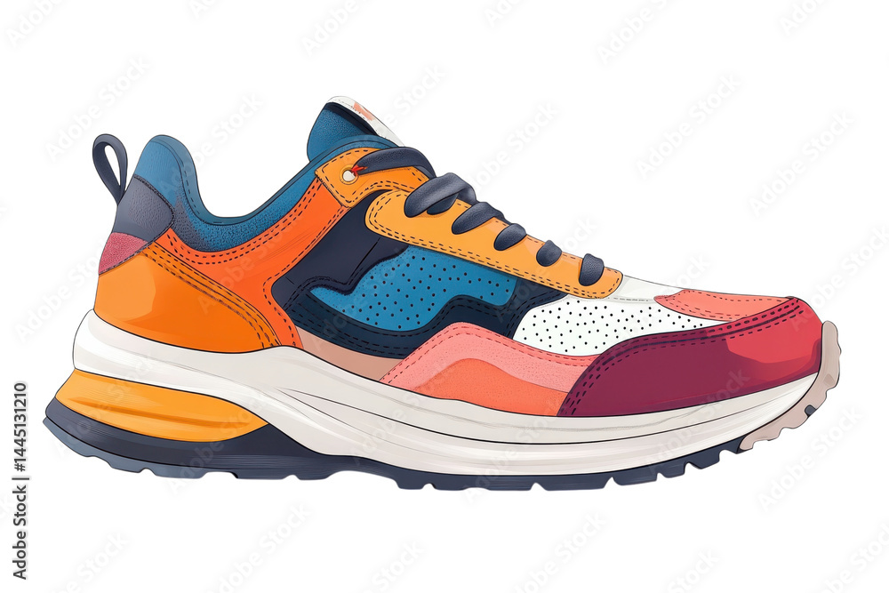Bold multi colored chunky sneaker vibrant autumn hues stylish design thick sole casual shoe Bold multi colored chunky sneaker vibrant autumn hues stylish design thick sole casual shoe