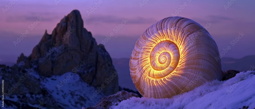 A large shell is lit up by the sun, creating a beautiful and serene scene