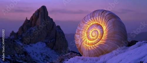 A large shell is lit up by the sun, creating a beautiful and serene scene