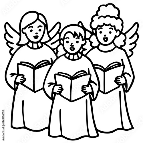 Angels Singing Carols Vector on White