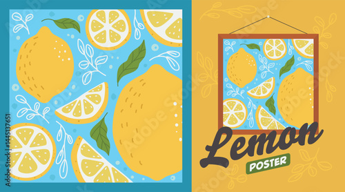 Citrus fruit themed poster in bright flat color vector, ideal for print, poster, summer decor.