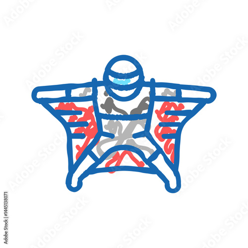 flying wingsuit sportsman icon doodle illustration