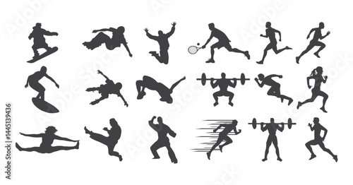 sports silhouttes fitness training stratching