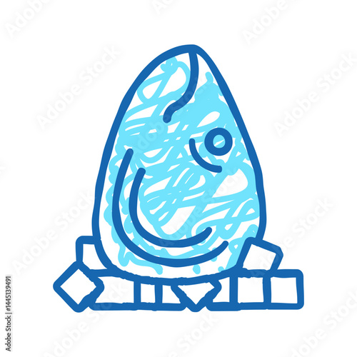 tuna fish head with ice cubes icon doodle illustration
