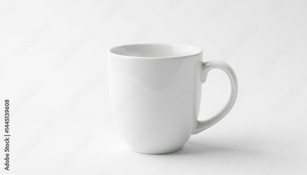 Classic white ceramic mug, isolated on pure white background , handle, vessel, breakfast Classic white ceramic mug, isolated on pure white background , handle, vessel, breakfast