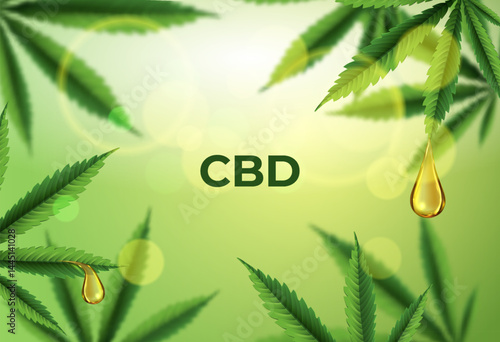 CBD oil Realistic Background with Marijuana