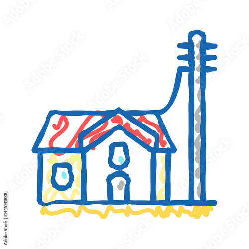 house connected to electricity icon doodle illustration